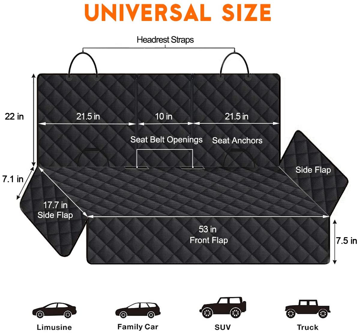 Premium Waterproof Dog Car Seat Cover - Durable & Stylish Rear Seat Protector for Cars, SUVs & Trucks - Fits Middle Armrest - Black (53” Width)
