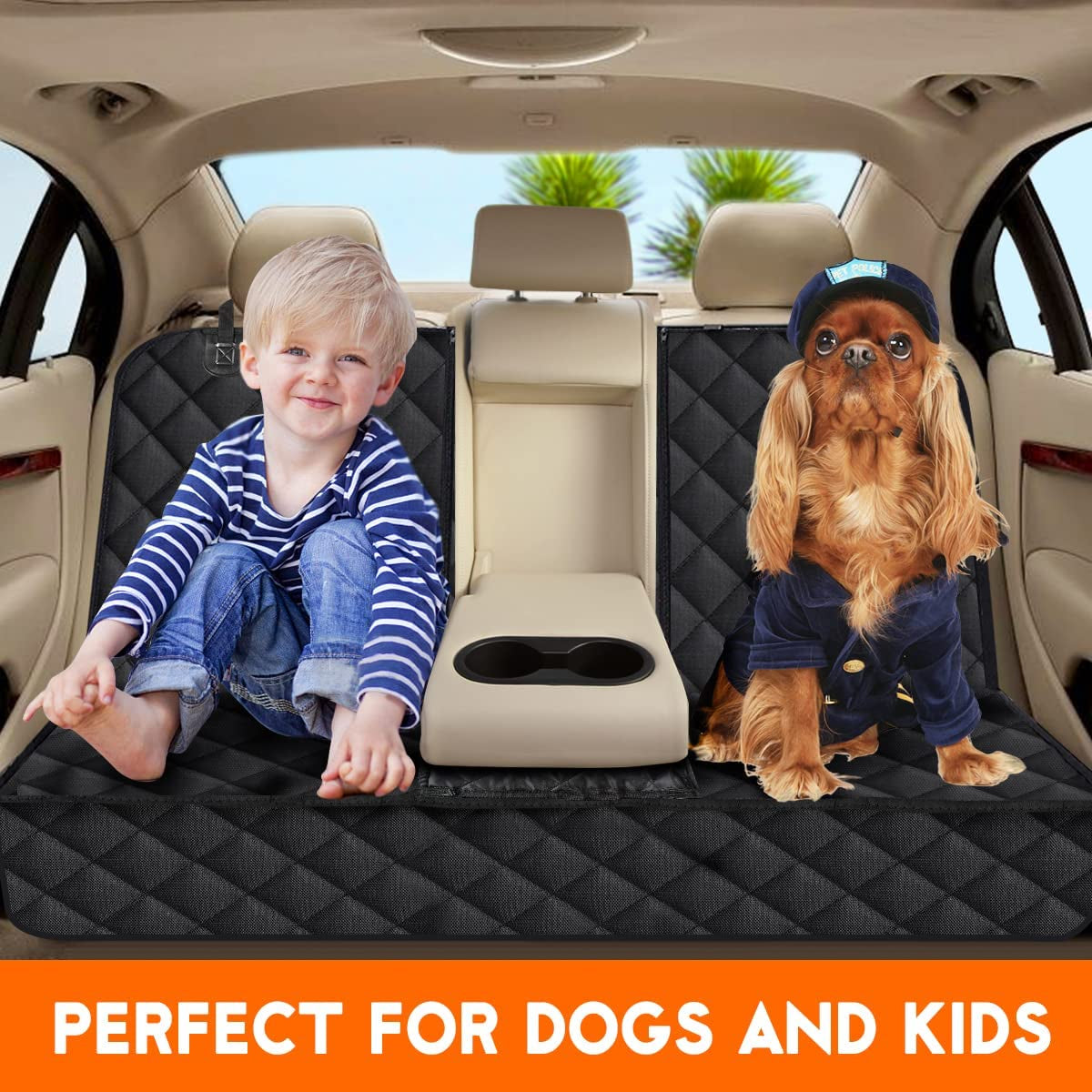 Premium Waterproof Dog Car Seat Cover - Durable & Stylish Rear Seat Protector for Cars, SUVs & Trucks - Fits Middle Armrest - Black (53” Width)