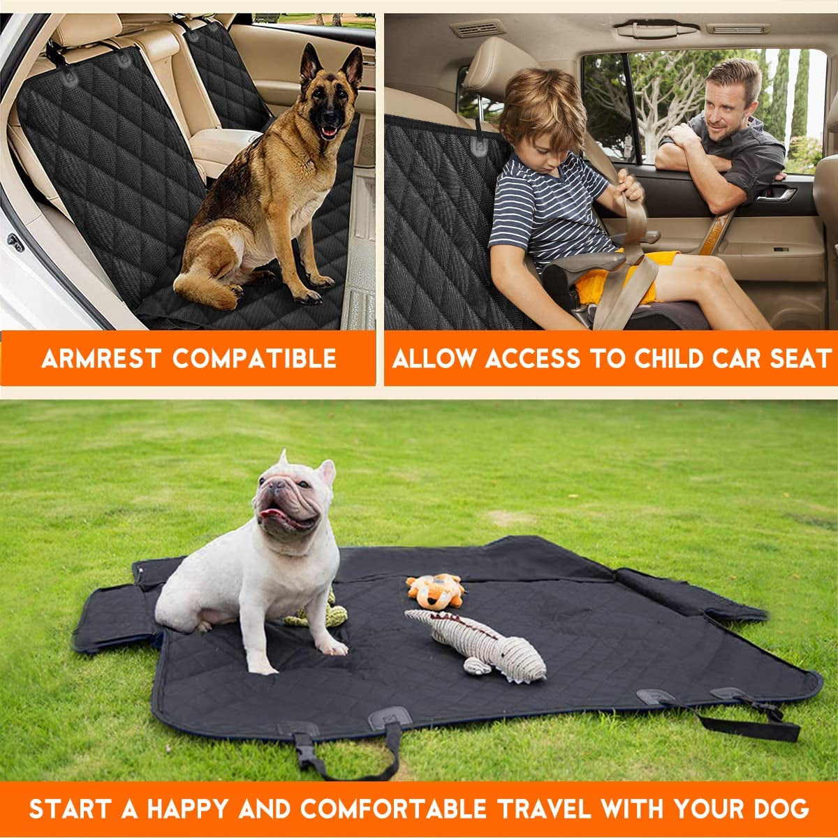 Premium Waterproof Dog Car Seat Cover - Durable & Stylish Rear Seat Protector for Cars, SUVs & Trucks - Fits Middle Armrest - Black (53” Width)