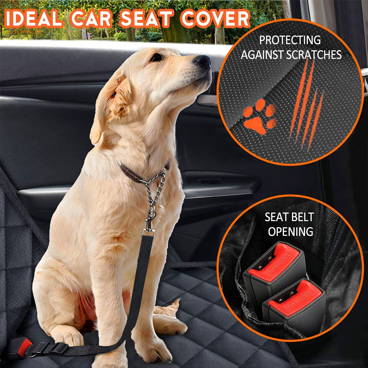 Premium Waterproof Dog Car Seat Cover - Durable & Stylish Rear Seat Protector for Cars, SUVs & Trucks - Fits Middle Armrest - Black (53” Width)