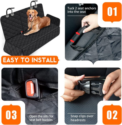 Premium Waterproof Dog Car Seat Cover - Durable & Stylish Rear Seat Protector for Cars, SUVs & Trucks - Fits Middle Armrest - Black (53” Width)